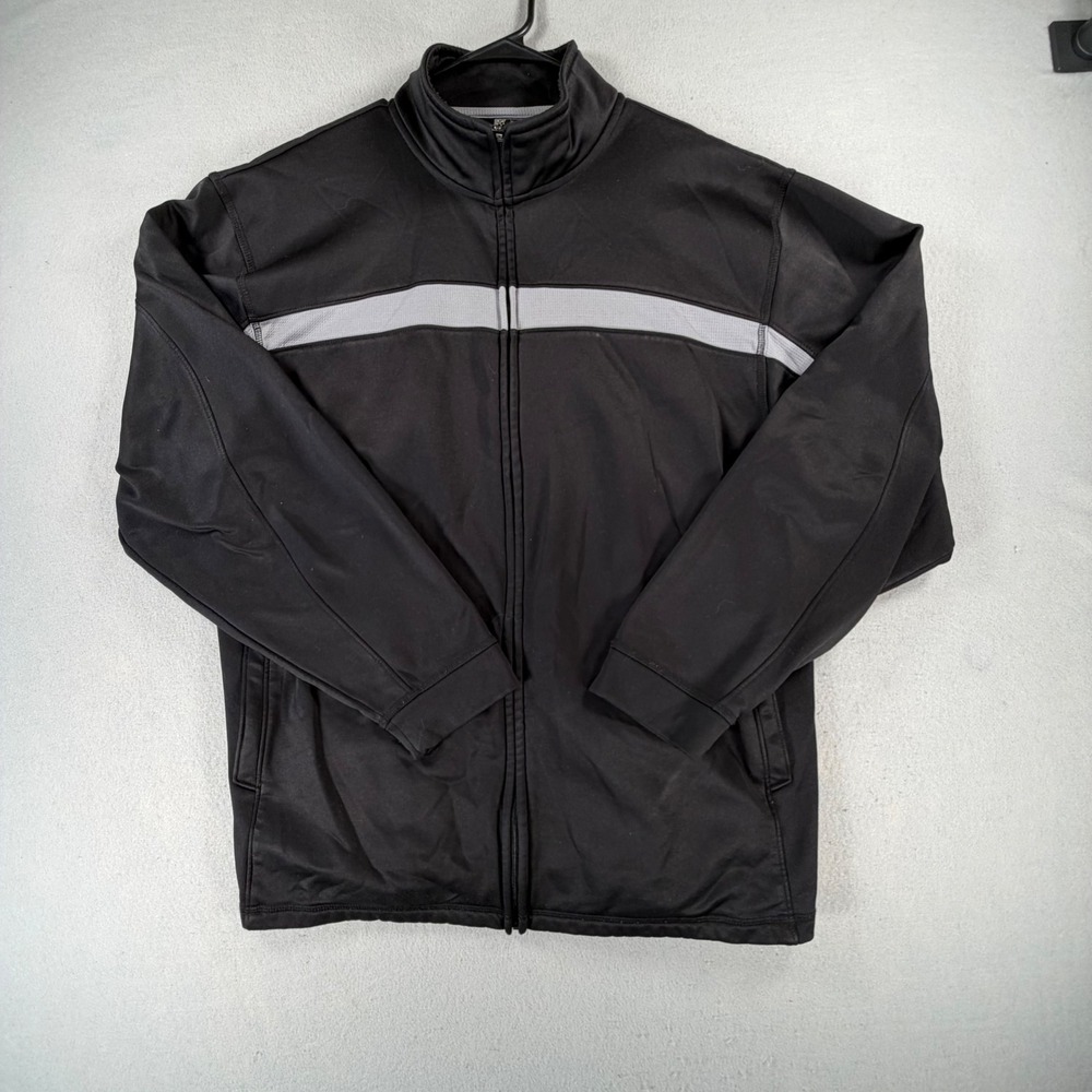Russell Men's XL Black Full Zip Track Jacket White Stripe Fleece Lined Athletic
